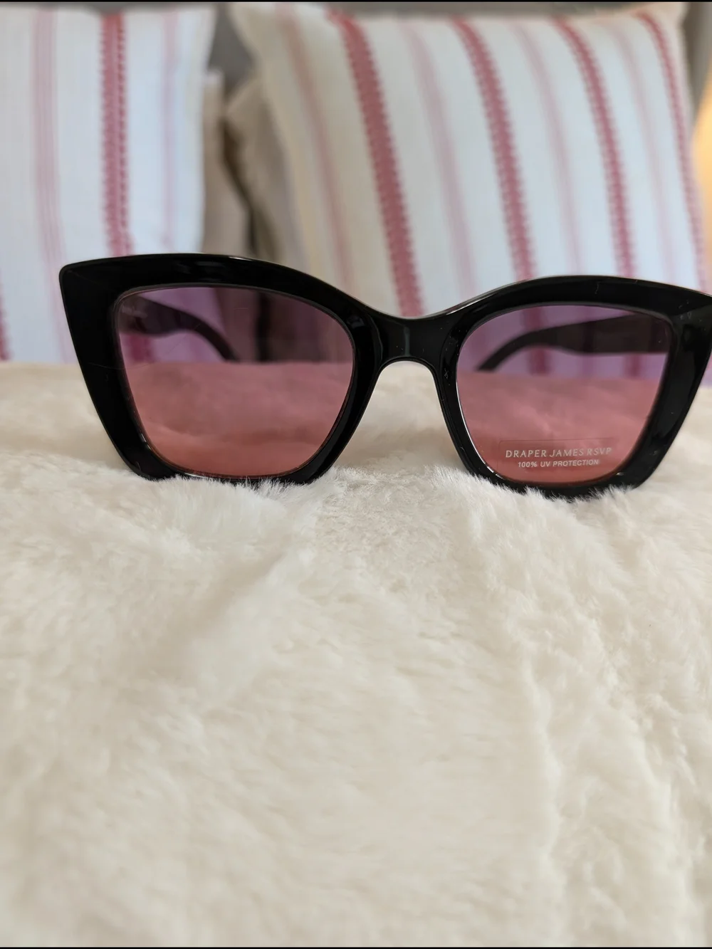 Draper James Black Cat-Eye Sunglasses with Pink Lenses